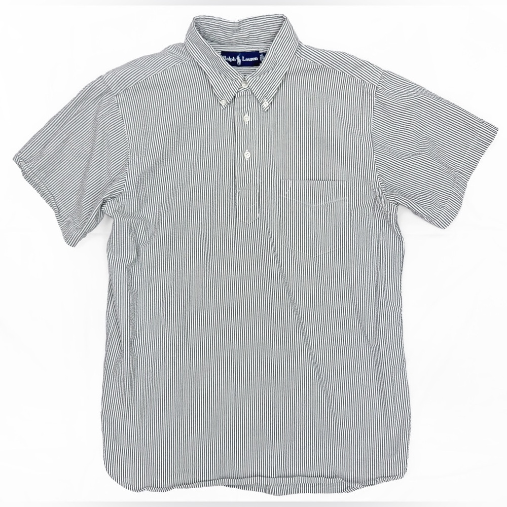 Ralph Lauren VTG Cotton Seersucker Striped 3-Button Pullover Shirt Men's Large